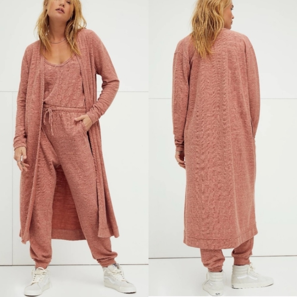 Free People BiCoastal Duster Cardigan Sweater Long‎ Paprika Pink Size Small Boho